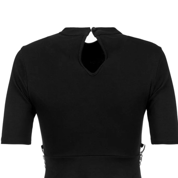 Lita Harness BlackMini Dress Silver Chain Keyhole Back Fit/Flare Removable Chain - Picture 2 of 8